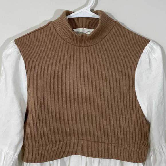 $148 Anthropologie Ruffled Layered Top Size Small Mixed Media Knit Vest Blouse - Picture 5 of 9